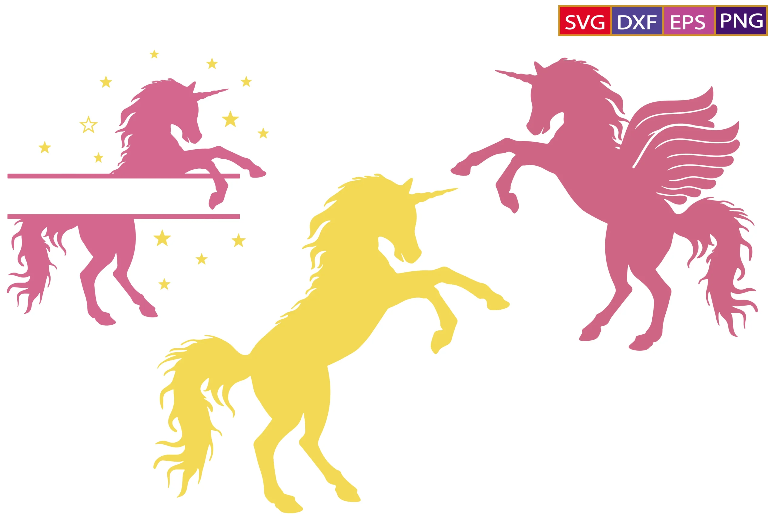 Unicorn Svg,Unicorn Split Monogram Svg preview showing monogram design with silhouette