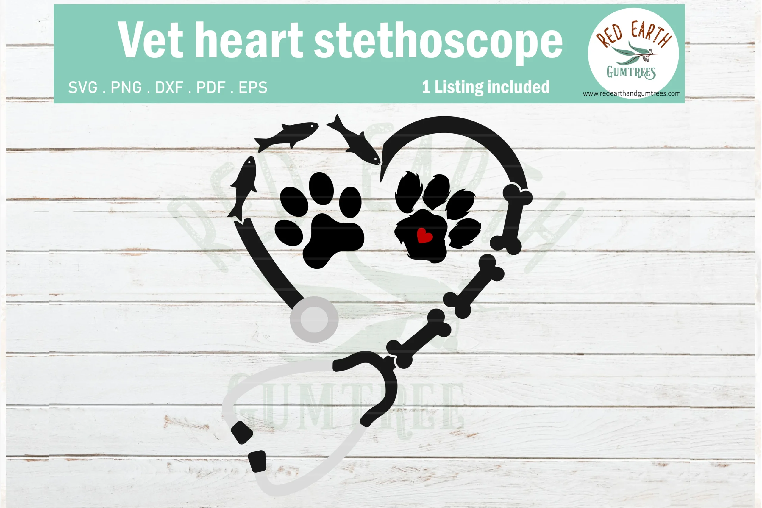 Vet Doctor Nurse Heart Stethoscope featuring stethoscope and paw print