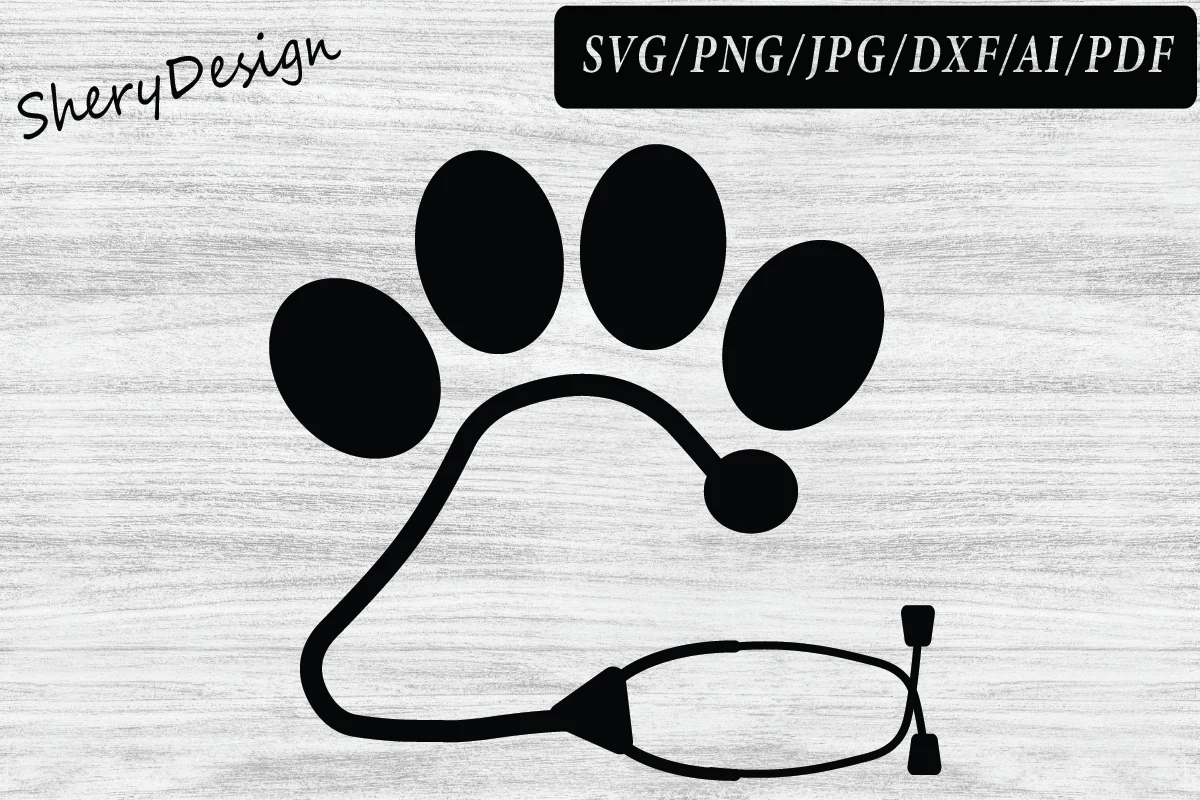 Veterinarian Svg, Vet Svg, Vet Tech Svg featuring paw print and stethoscope