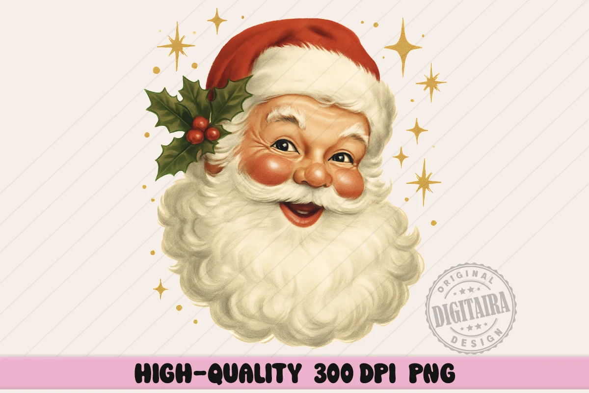 Vintage Christmas Santa Png preview showing Christmas motifs with period-inspired styling