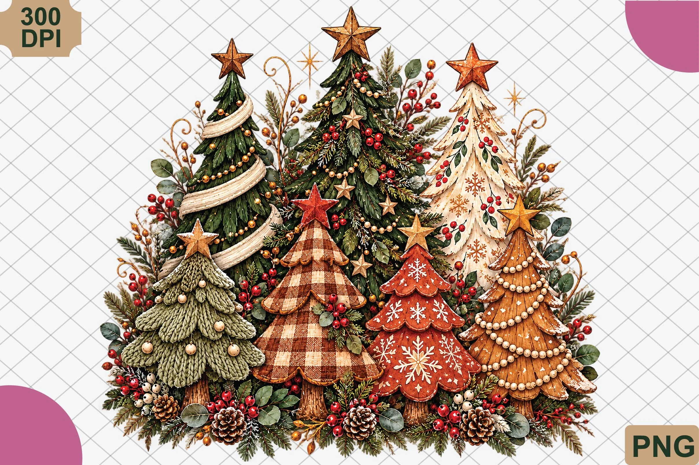 Vintage Christmas Tree Png preview showing Christmas motifs with period-inspired styling