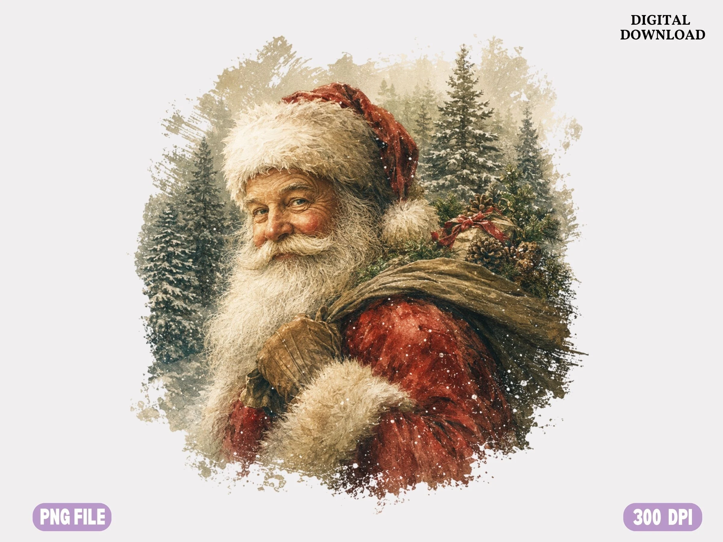 Vintage Santa PNG, Realistic Santa Claus preview showing Christmas motifs with period-inspired styling