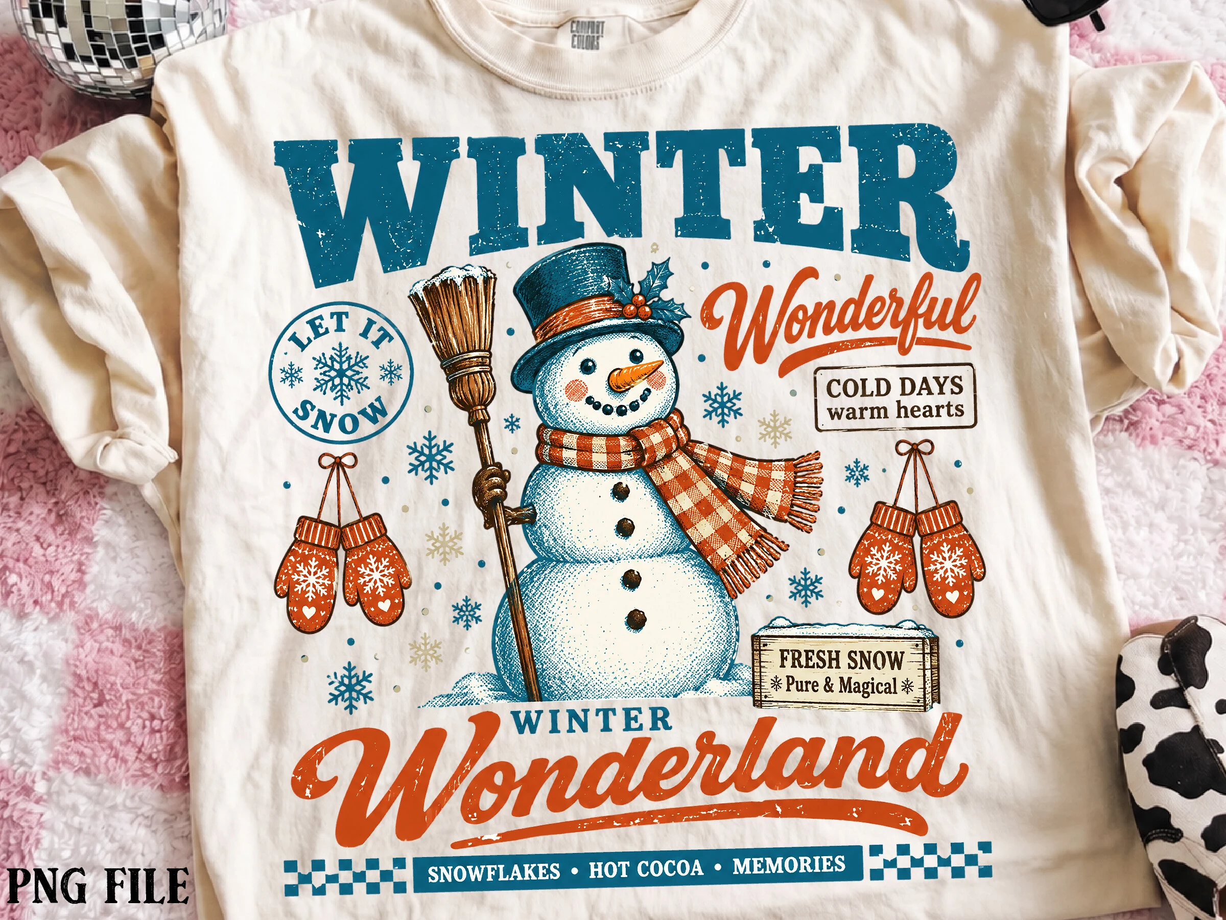 Vintage Winter Wonderland Snowman PNG preview showing clipart design with period-inspired styling