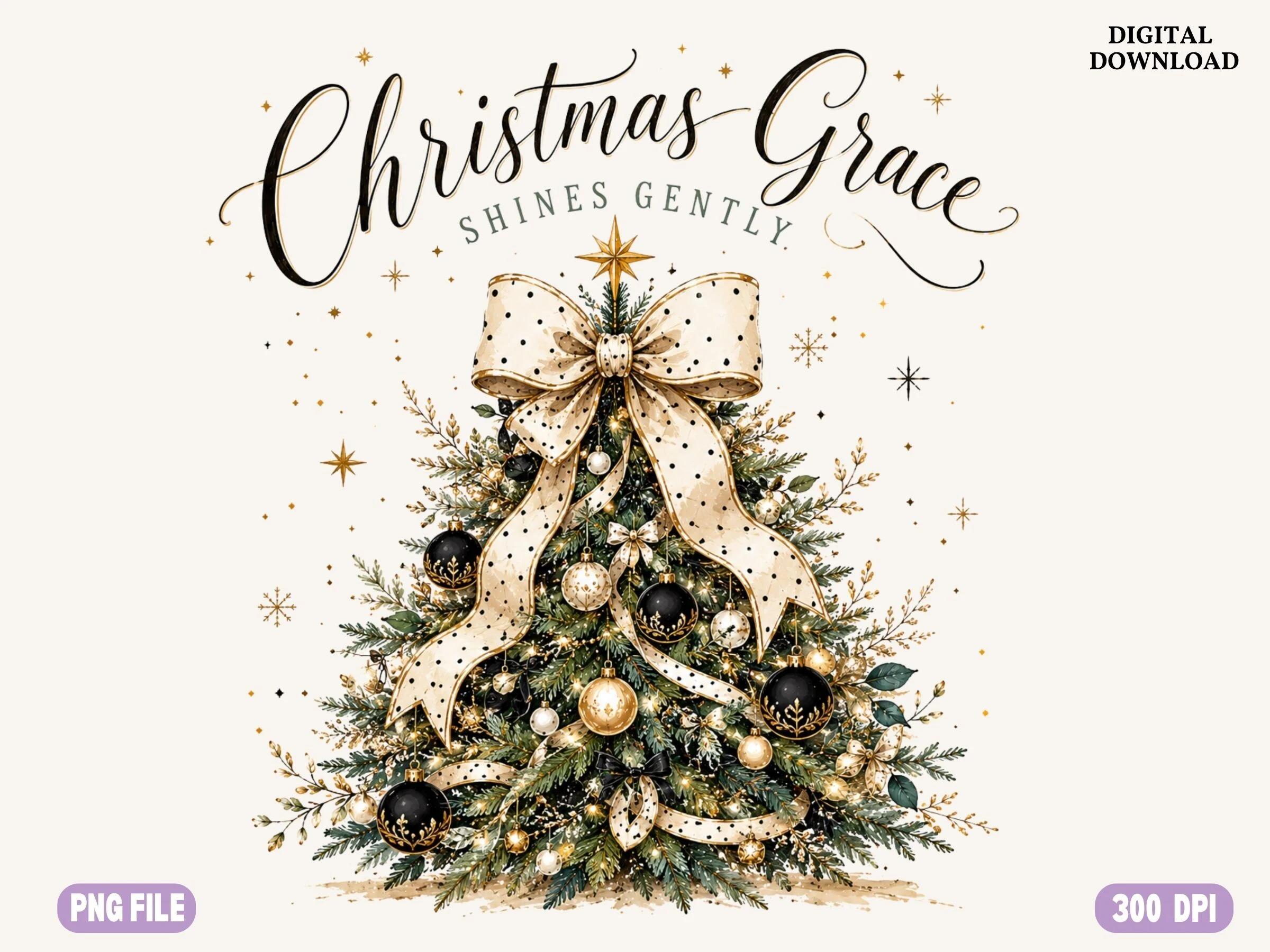 Watercolor Christmas Tree PNG, Elegant preview showing Christmas motifs with soft watercolor texture