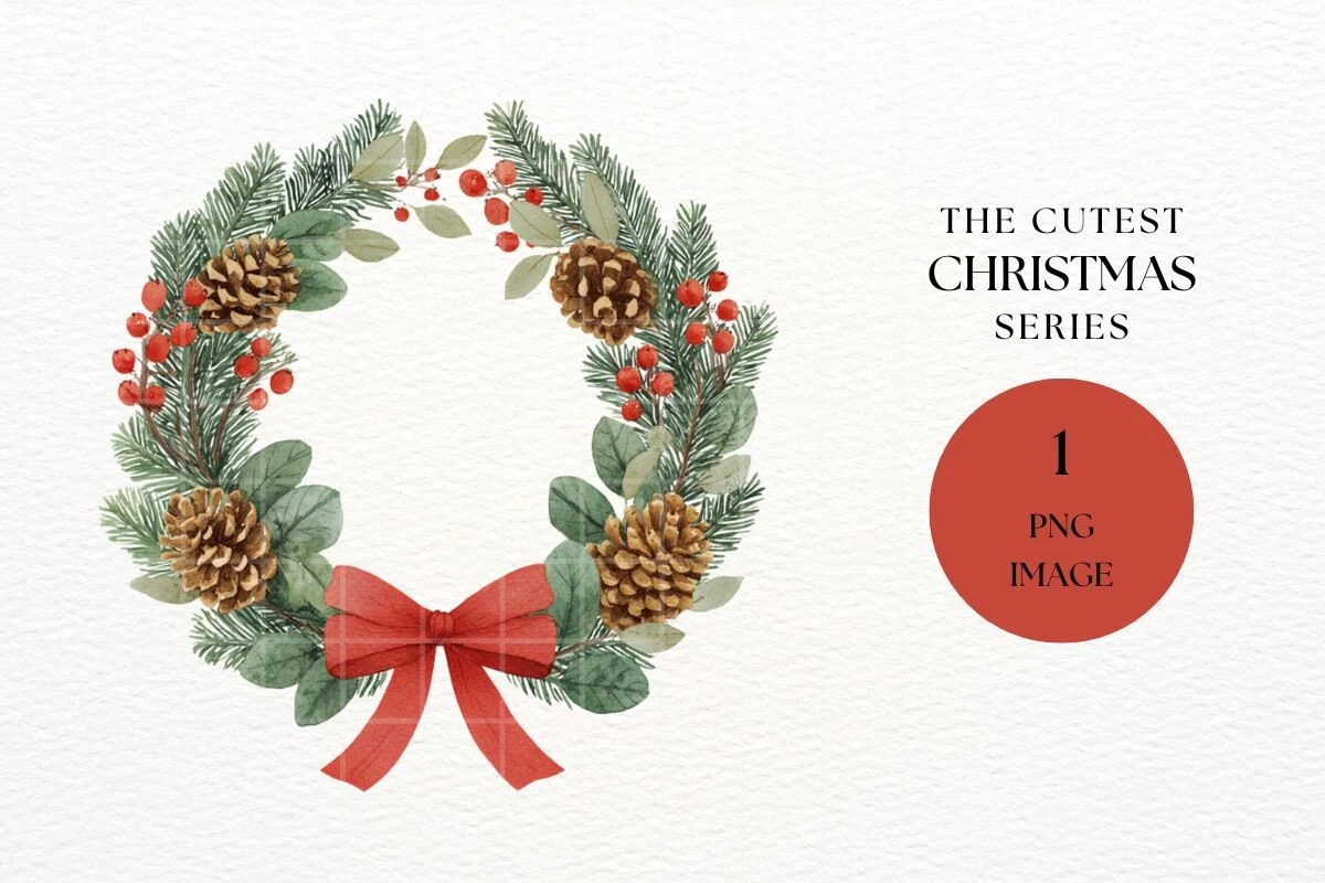 Watercolor Christmas Wreath PNG clipart design preview