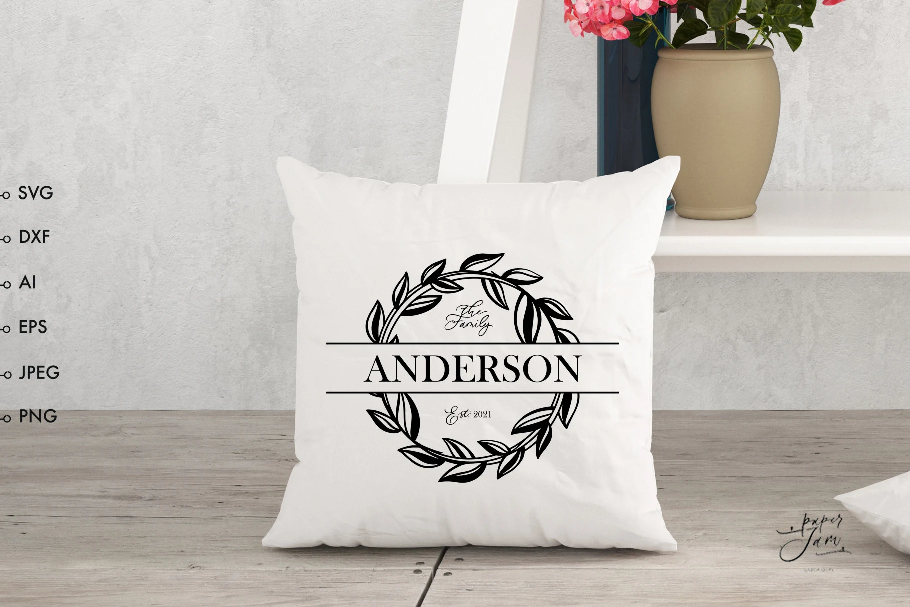Wedding Split Monogram featuring laurel wreath and leaf branches