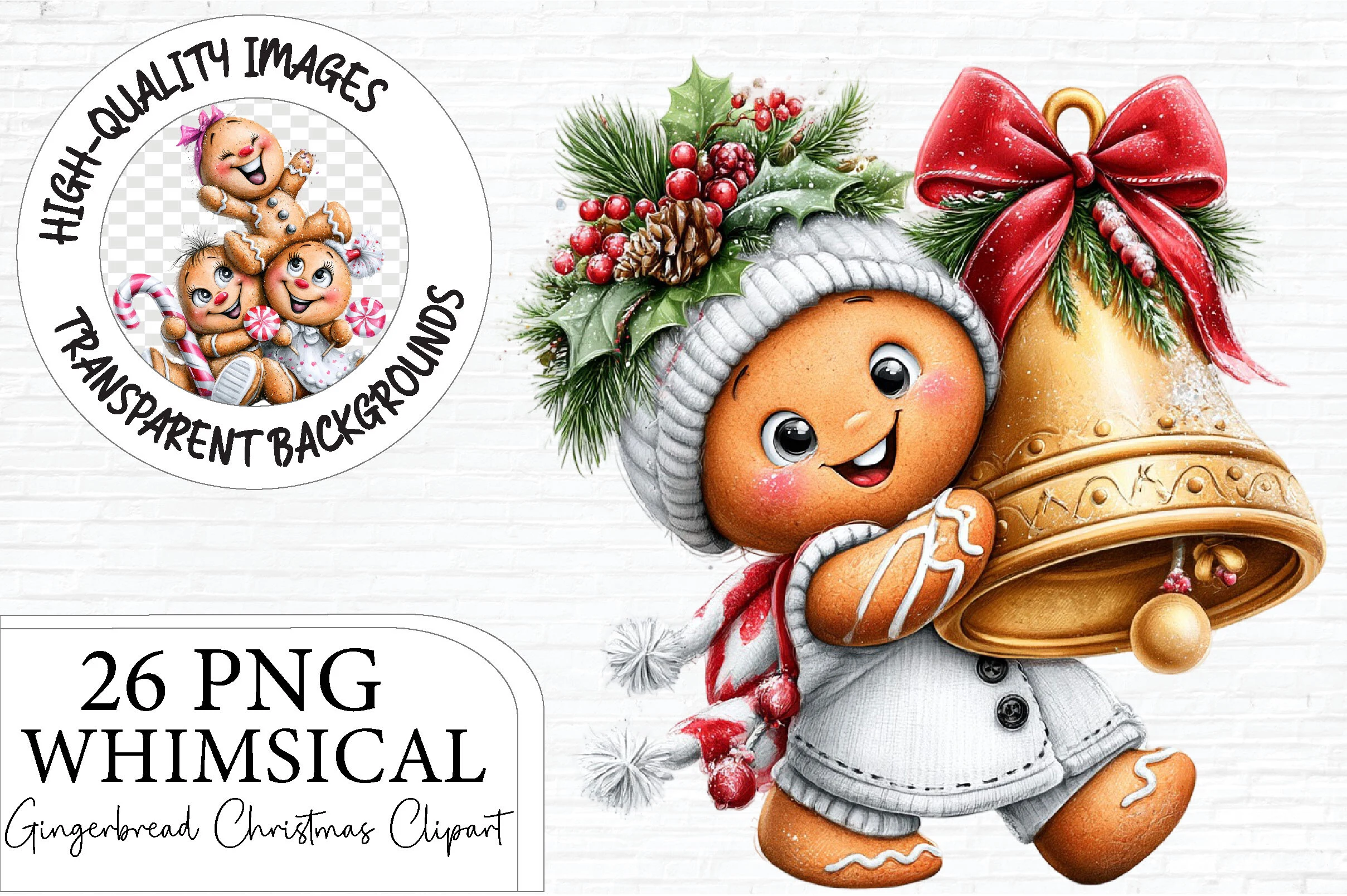 Whimsical Christmas Gingerbread PNG preview showing characters with friendly character styling