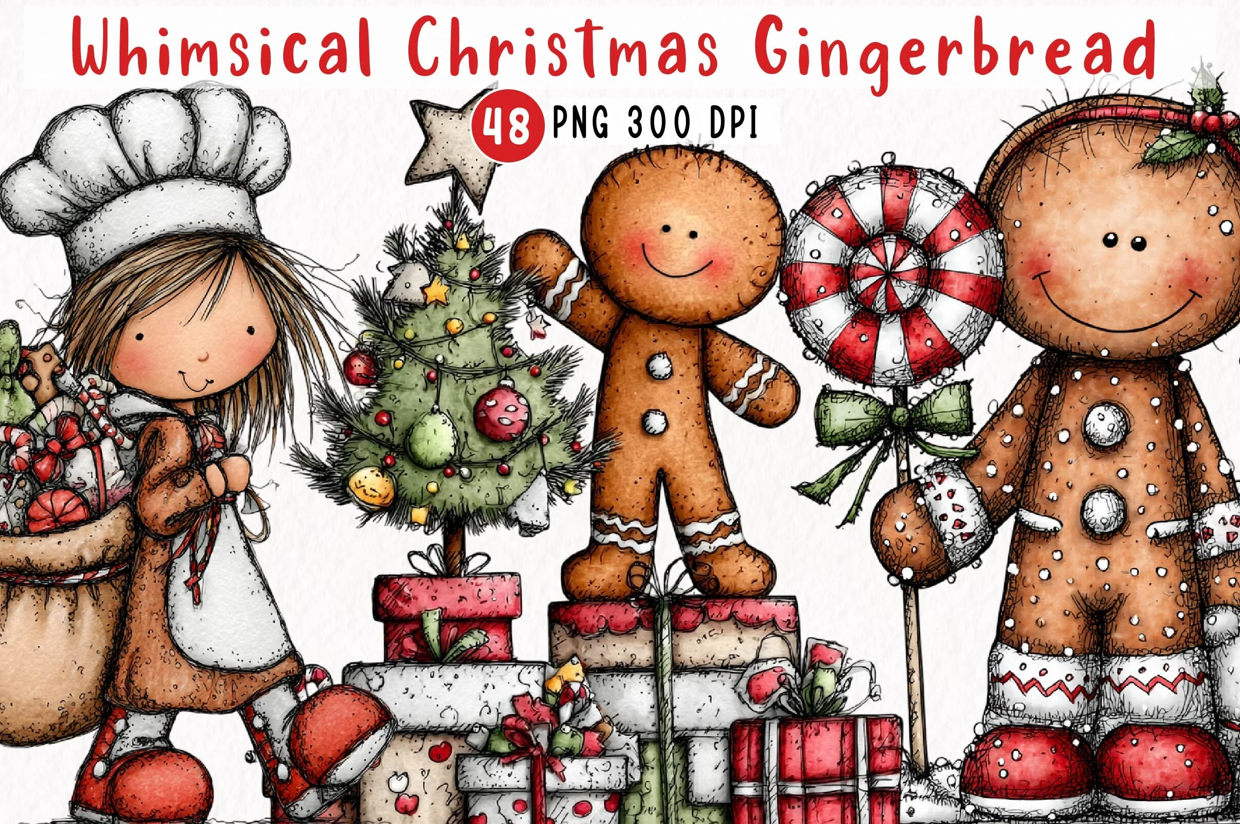 Whimsical Christmas Gingerbread Png preview showing Christmas motifs with composition