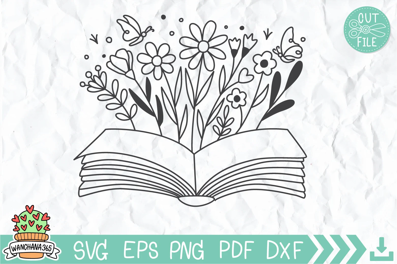 Wildflower Book SVG featuring open book and flowers