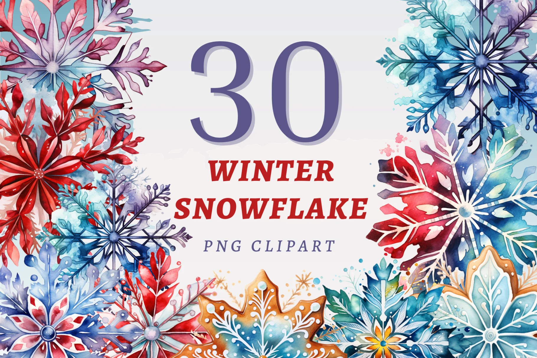 Winter Snowflake PNG Bundle preview showing clipart design with composition