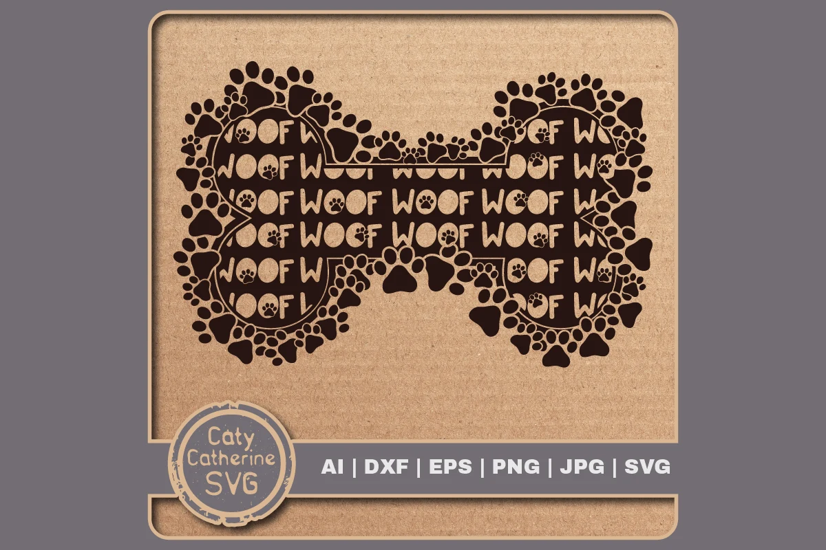 Woof Dog Bone Paw Print SVG featuring dog bone and paw prints