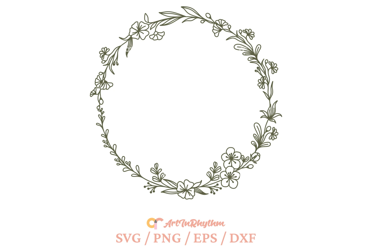 Wreath Svg, Circle Frame Monogram Svg featuring floral wreath and foliage