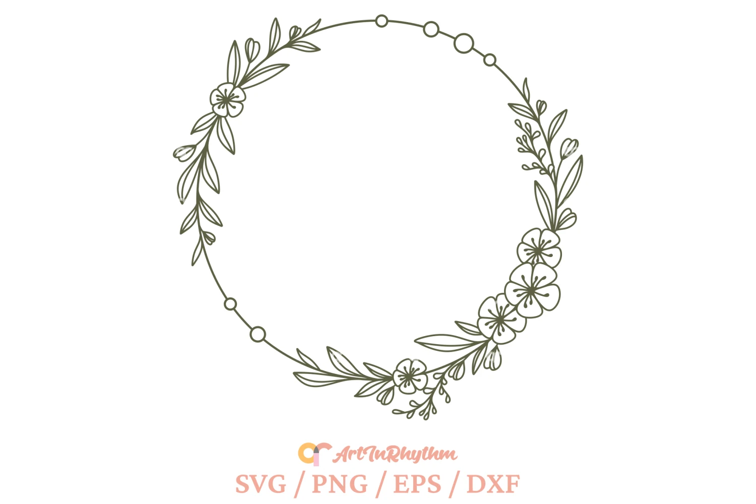 Wreath Svg, Circle Monogram Frame Svg featuring wreath and flowers